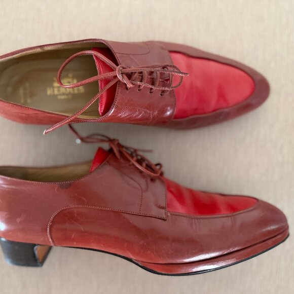 HERMÈS Paris Vintage Burgundy & Cherry Red Leather Shoes Size EU 39 US 8.5 - Picture 7 of 10